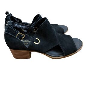 Koolaburra Suede Block Heel Shootie Sandal Kaiah Black Womens Size 9.5 M